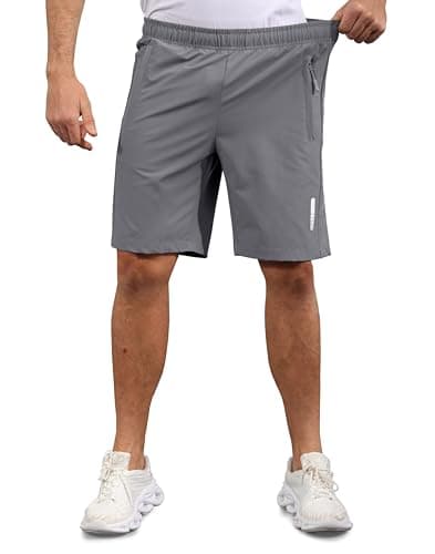 Hioutdoor Mens Shorts Waterproof Quick Dry Slim Fit Athletic Running Gym Training Zipper Pockets for Basketball Tennis Hiking Workout Swim Trunks Light Grey 2XL - Thumbnail 4
