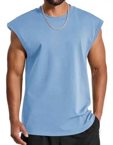 COOFANDY Mens Workout Tank Tops Summer Sleeveless Tee Shirts Casual Stylish Gym Muscle Shirt for Basketball Light Blue M - Image 1