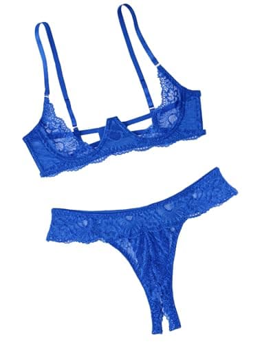 Avidlove Sexy Lingerie Set for Women Lace Bra and Panty Sets Underwire Push Up Lingerie Royal Blue XL - Image 1