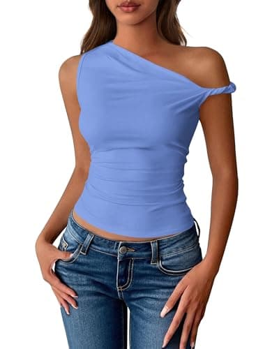 BTFBM Off The Shoulder Tops for Women 2026 Cute Summer Casual Sleeveless Slim Fit y2k Spring Outfits Going Out Tank Top(Light Blue, Medium) - Image 1