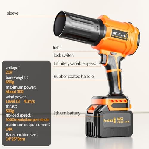 Aredale Leaf Blower Cordless, Handheld Blower with 2 X 6.0Ah 21V Batteries and Charger, 13.41m/s Storm Turbine Battery Powered Blower for Lawn Care, Patio, Snow, Leaf Blowing - Thumbnail 3
