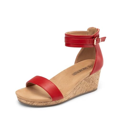 DREAM PAIRS Women's Open Toe Buckle Ankle Strap Platform Wedge Sandals Summer Shoes,Size 8.5,Red,NINI-6 - Image 1