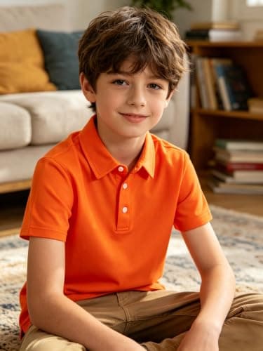 Cozople Boys Polo Shirts Moisture Wicking Quick Dry Golf Shirt Short Sleeve Athletic Casual School Uniform for Kids,Neon Orange,Size 13-14 - Thumbnail 3