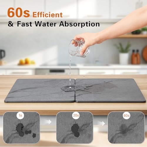 Koalafast Large Stone Drying Mat for Kitchen Counter, Diatomaceous Earth Dish Drying Mat Foldable, Non Slip Kitchen Mat Quick Dry for Dishes Bottles Cups (24"L X 16"W) - Thumbnail 2
