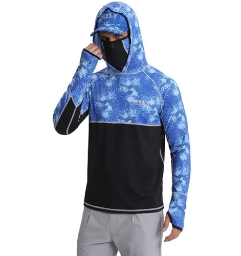 Men's Fishing Shirts with Mask Cap Sun Protection Hoodie Rash Guard Shirts Long Sleeve UPF 50+ Hiking Shirt(M) - Image 1