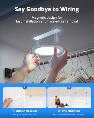 Combuh Rechargeable RGB Shower Lights - 12 Color Changing Ambient Light + Cool White, Motion Activated & Remote Control, Waterproof Cordless Wall Lamp LED for Closet, Pantry, Bedroom, 7.48 Inch - Thumbnail 6