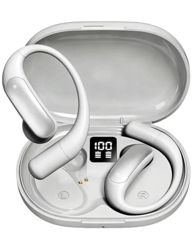 Wentronic Open Ear Headphones, Wireless Earbuds Bluetooth 5.4 with Digital Display, Secure Earhook, 48H Playtime, Enhanced Sound, Clear Calls, IP55 Waterproof Ultra-Light Sports Headphones - Silver - Image 1