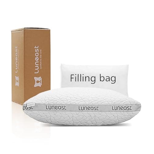 Luneast Memory Foam Pillows for Sleeping Adjustable Bamboo Blend Breathable Bed Pillow for Side, Back, and Stomach Sleepers Washable Pillow Cover Nocturne Queen Size 17x27IN - Image 1