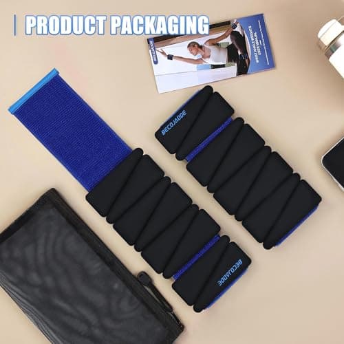 BECOJADDE Ankle Weights Set of 2 (1 lb Each) Wrist Weights for Women Men Adjustable Arm & Leg Weighted Bangles Wristbands for Home Pilates, Walking, Yoga, Workout, Pool Exercise Black Blue - Thumbnail 6