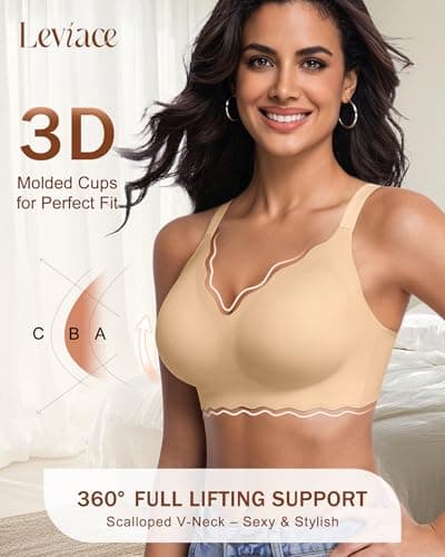 leviace 2 Pack Wireless Jelly Bras for Women with Support, Black/Nude,XXL - Thumbnail 3