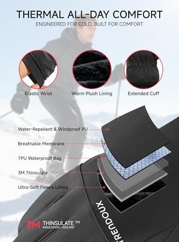 Freezer Sub Zero Thermo Insulation Winter Gloves for Men Ladies Size XL, Touchable Non-Slip Hands Warm Dexterity Fit for Adult, Cold-Weather Friction Bike Snowboard Bicycle Sports Gloves for Gifts - Thumbnail 2