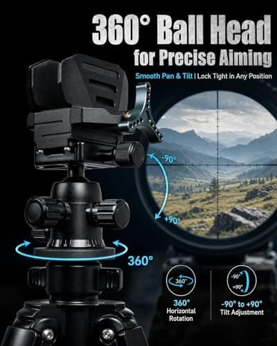 Shapakine 61” Aluminum Shooting Tripod with 360° Ball Head & Weight Hook – Arca-Swiss Rifle Saddle Clamp for Hunting, Heavy Duty Gun Rest w/Compass & Bubble Level (Prone to Standing) - Thumbnail 5