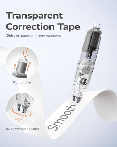Four Candies Refillable Retractable White Correction Tape, 3PCS White Cute Smooth Push Pull Out Tape with 3 Extra Refills, Aesthetic Pen Shaped Applicator for School Office Supplies - Thumbnail 5