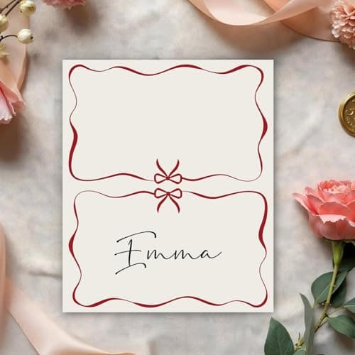 Red Bow Wave Border Place Cards for Table Setting, Blank Name Card for Banquet, Set of 25 Seating Cards for Wedding Reception Baby Shower Birthday Party and Events-07 - Thumbnail 3