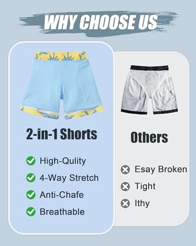 westwolf Kid Swim Trunks with Compression Liner Yellow Little Boys Bathing Suit Size 6 7 Yellow Palm Tree Summer Boy Swim Shorts School Board Shorts Travel Swim Suits - Thumbnail 4