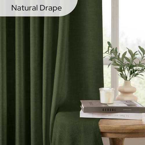 HOMEIDEAS Olive Green Pinch Pleated Curtains 100% Blackout,Linen Blend Luxury Thermal Insulated with Adjustable Hooks, for Living Room Bedroom Modern Farmhouse Decor, 40" Wx96 L 2 Panels - Thumbnail 6