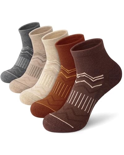 iCamter 5 Pairs Merino Wool Hiking Socks for Women Men Thick Cushion Quarter Ankle Athletic Running Socks - Image 1