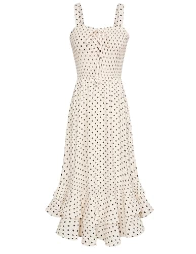 GRACE KARIN Women's 2026 Summer Floral Boho Dress Square Neck Strapped Swing A Line Sundress Beach Long Maxi Outfits Black Dot XL - Image 1
