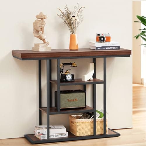 HABUTAY 42 Inch Industrial Entryway Table with 4-Tier Storage Shelves,Sofa Table for Living Room, Narrow Console Table for Hallway, Foyer, Front Door, Accent Furniture with Metal Frame，Rustic Brown - Thumbnail 3