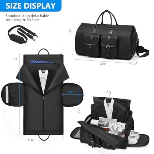 Carry-On Garment Bag for Travel, Convertible Duffel Bag for Men - 2 in 1 Large Luggage Dress Bag with Shoe Pouch - Thumbnail 4