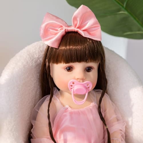 PUAMUBUA Reborn Baby Dolls 22 Inch Realistic Baby Girl Doll with Hair Silicone Full Vinyl Body Newborn Doll Real Life Like Muñecas Reales para Niñas Toddler Clothes Gift Set for Kid Age3+ (Pink Girl) - Thumbnail 5