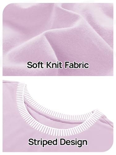 MEROKEETY Women's 2025 Short Sleeve Striped Color Block T Shirts Crewneck Loose Casual Tee Tops, Lilac, L - Thumbnail 6