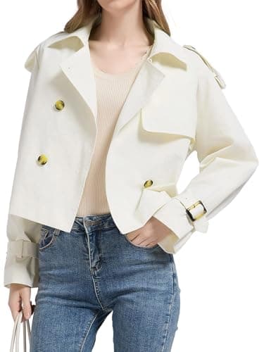 Orolay Women Crop Trench Jackets Double Breasted Trench Coat Raglan Sleeve Work Office Cropped Jacket - Image 1