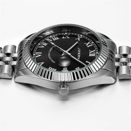 SINOBI Men's Luminous Hand Calendar Date Quartz Watch Classic Stainless Steel Watches for Men (Silver-Grey) - Thumbnail 4