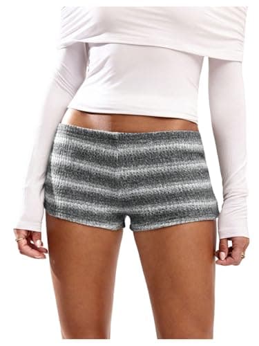 SOLY HUX Women's Knit Micro Shorts Striped Y2k Low Rise Booty Mini Shorts Color Block Strechy Loungewear Grey Striped X-Small - Image 1