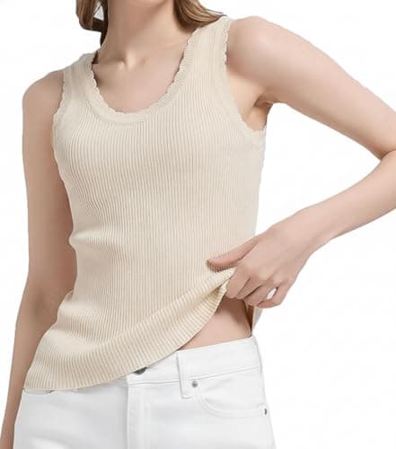 Orolay Women's Ribbed Knit Scalloped Edge Tank Tops Sleeveless Wide Shoulder Strap Cami Vest Summer Basic Tops - Image 1