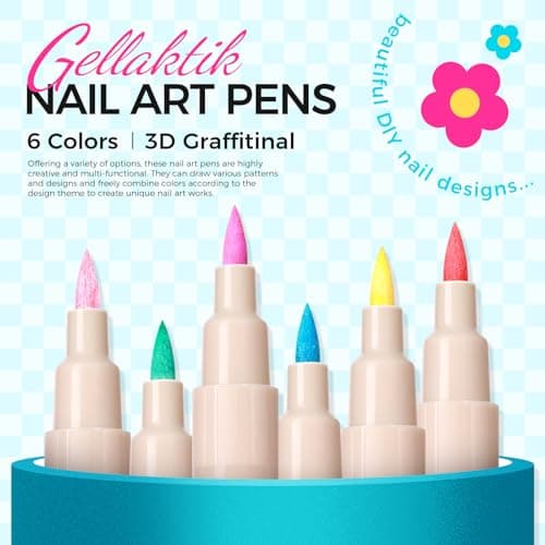 6 Colors Nail Art Pens Set, Spring Neon 3D Nail Polish Pens 0.7mm, Quick-Drying Acrylic Paint Markers, Dotting Liner Brush for DIY Nail Design, Home & Salon Manicure Tools Beginners Gifts - Thumbnail 2
