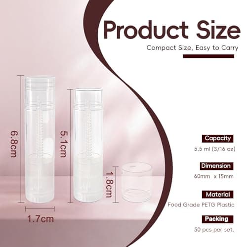 Pilloze 50 PCS Clear Lip Balm Tubes Empty, 5.5ml Twist-up Chapstick Tubes with Caps, Portable BPA-Free & Leak-Proof Lip Balm Containers Bulk for DIY Homemade Lipstick, Chapstick, Solid Perfume - Thumbnail 2