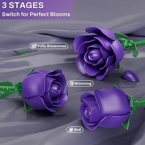 Purple Rose Bouquet Building Set, 12Pcs Botanical Collection for Adults - Thumbnail 3