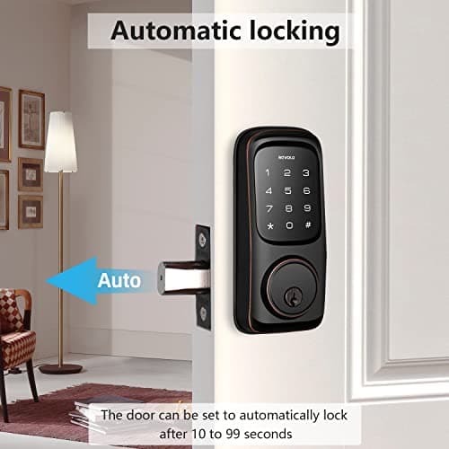 Revolo Keyless Entry Door Lock with Touchscreen Keypads, Electronic Keypad Deadbolt for Front Door, ANSI Grade 2 Certified, All-Metal Construction, Auto Lock, Easy to Install, Oil-Rubbed Bronze - Thumbnail 4