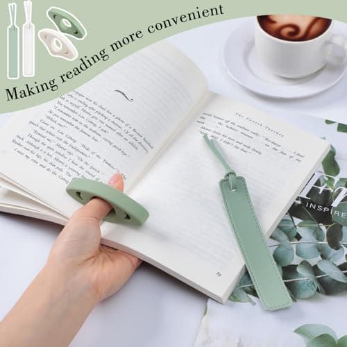4Pcs Book Page Holder Set, 2Pcs Breathable Silicone Thumb Book Page Holder and 2Pcs Leather Bookmark, Easter Basket Stuffers, Mothers Day Gifts, Reading Accessories for Book Lovers, Readers - Thumbnail 5