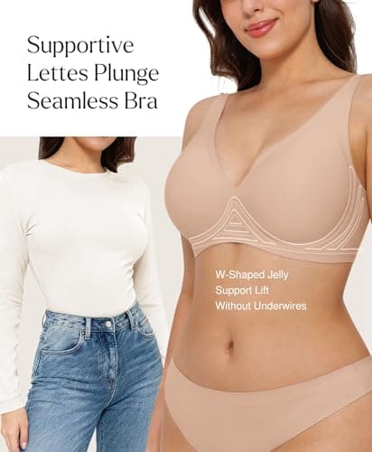 Seamless Bras for Women No Underwire Push Up Bra Comfy Wireless Supportive Bralettes Deep V Comfortable Tshirt Bra Beige - Thumbnail 2