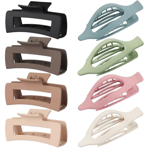 Hair Clips for Women 4.3 Inch Large Hair Claw Clips 8 pcs Square Claw Clips & Flat Hair Clips for Thick or Thin Hair French Concord Hair Barrettes Alligator Hair Accessories for Women (Light Colorful) - Image 1