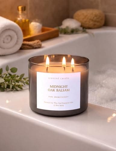Midnight Oak Balsam 3-Wick Scented Candle | Balsam & Cedar Forest Aromatherapy Candle for Home | 15.8 oz Large Calming Soy Candle | Clean Burn, Long Lasting | Gift for Men & Women - Thumbnail 4