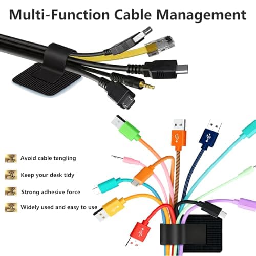 48Pcs Upgraded Under Desk Cable Management Ties - Self Adhesive Sticky Back Hook and Loop Straps, Cable Wire Organizers for Home Office - Thumbnail 6
