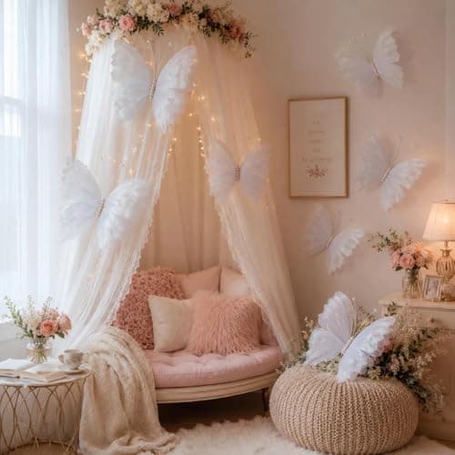 8 Pcs Large & Small White Butterfly Decorations, 3D Silk Butterflies Wall Decor with 3 Big 20 Inch & 5 Small 12 Inch Butterflies for Wedding, Baby Shower, Birthday Party, Nursery & Event Decoration - Thumbnail 3