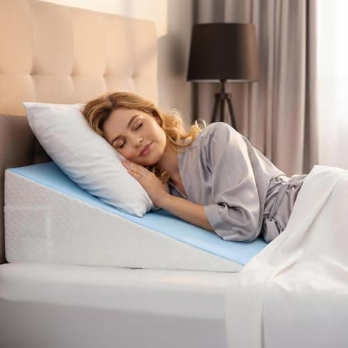 DeerFable [2026 New 7.5" Memory Foam Wedge Pillow for Sleep Apnea, Sleeping, Acid Reflux Relief, Snoring, Dual Sided Cooling & Warm Fabric Triangle Pillow Wedge for After Surgery, Back, Leg - Blue - Image 1