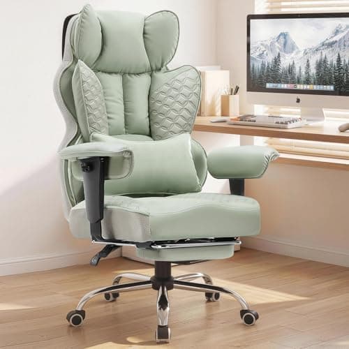 COMHOMA Big and Tall Office Chair Heavy Duty Gaming Chair with Deluxe Embossing Leather High Back Wider Ergonomic Computer Chair with Foot Rest 150°Reclining Pocket Spring Lumbar Support