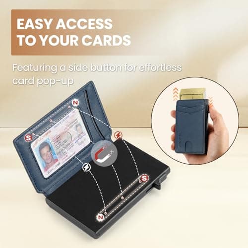 RUNBOX Slim Card Wallet for Men with ID Window – Minimalist RFID Wallet, Pop-Up Function, Ultra Thin Design, Metal Business Card Case Holds 8+ Cards, Gifts for Men, Men's Accessories - Thumbnail 3