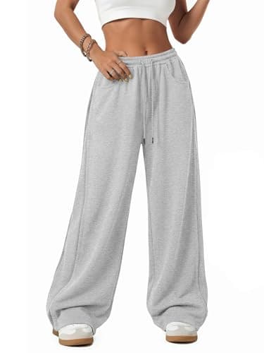 ATHMILE Wide Leg Sweatpants Women Y2k Parachute Pants Grey Sweat Pants with Pockets Elastic Waist Lounge Track Pants - Image 1