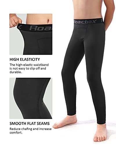 Roadbox Boys Compression Pants Youth Quick Dry Spandex Tights Leggings for Running Football Basketball White - Thumbnail 3