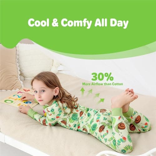 NewSeed So Soft Kids 2-Piece Viscose from Bamboo Outfit Set, Long Sleeve Top & Leggings, Cozy Base Layer for Boys & Girls (Caterpillar and Snails, 2T) - Thumbnail 4