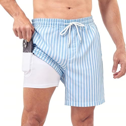 Ipletix Mens Swim Trunks 2 in 1 with Compression Liner 7 Inch Quick Dry with Pockets Board Shorts Blue XXL - Image 1