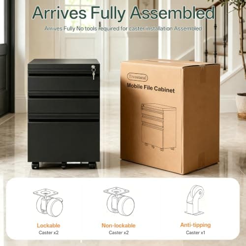 Tivostaral 3 Drawer Mobile File Cabinet with Lock, Fully Assembled Except Casters, Under Desk Metal Filing Cabinet for Home Office Organization, Fits Letter/Legal/A4 - Thumbnail 4