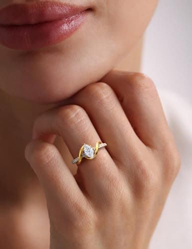 Fimewon 925 Sterling Silver Rings Marquise Engagement Ring for Women Gold and Sliver Rings Gifts for Women Size 5 - Thumbnail 2