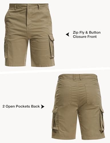 AOHIKE Work Shorts for Men 7 Pockets - 9" Classic Cargo Shorts Above Knee for Summer Casual Travel, Khaki XXL - Thumbnail 4